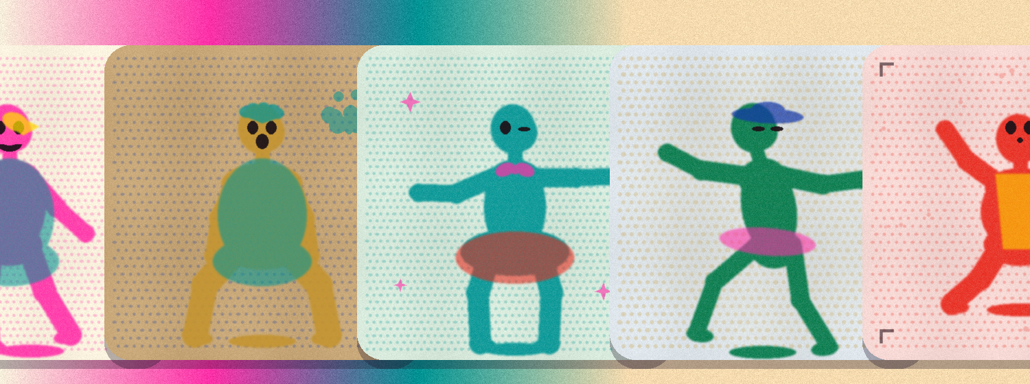 Five Risota risograph dancers lined up as portraits